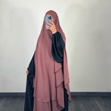 Maxi khimar mousseline 2 voiles, couleur bois de rose