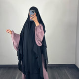Maxi khimar mousseline 2 voiles, couleur noir