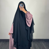 Maxi khimar mousseline 2 voiles, couleur noir