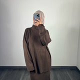 Ensemble maille jupe, marron (qualité supérieure)