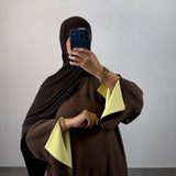 Abaya bi-color,marron/jaune