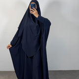 Abaya + khimar soie de medine, couleur bleu nuit