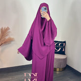 Abaya + khimar manches bouffantes, couleur framboise