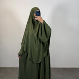 Ensemble jazz abaya + khimar 2 voiles, couleur kaki