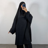 Jilbeb soie de médine 2 pièces palazzo, couleur noir