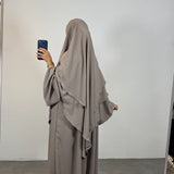 Ensemble jazz abaya + khimar 2 voiles, couleur taupe