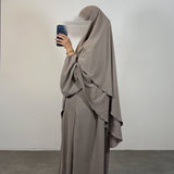 Ensemble jazz abaya + khimar 2 voiles, couleur taupe