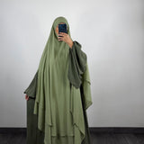 Maxi khimar mousseline 2 voiles, couleur kaki clair