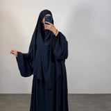 Ensemble jazz abaya + khimar 2 voiles, couleur bleu nuit