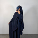 Abaya + khimar soie de medine, couleur bleu nuit