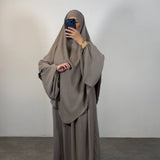 Ensemble jazz abaya + khimar 2 voiles, couleur taupe
