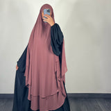 Maxi khimar mousseline 2 voiles, couleur bois de rose