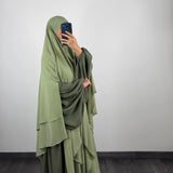 Maxi khimar mousseline 2 voiles, couleur kaki clair