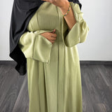 Ensemble kimono + sous-abaya, vert sauge