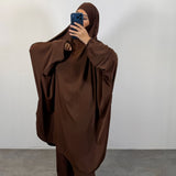 Jilbeb soie de médine 2 pièces palazzo, couleur marron chocolat