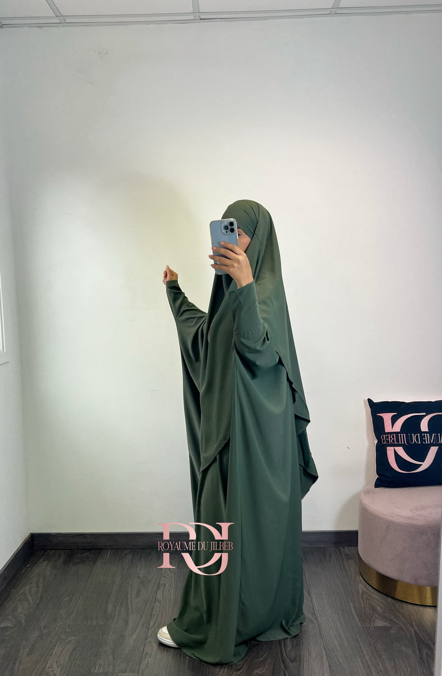 Abaya + khimar soie de medine, couleur kaki