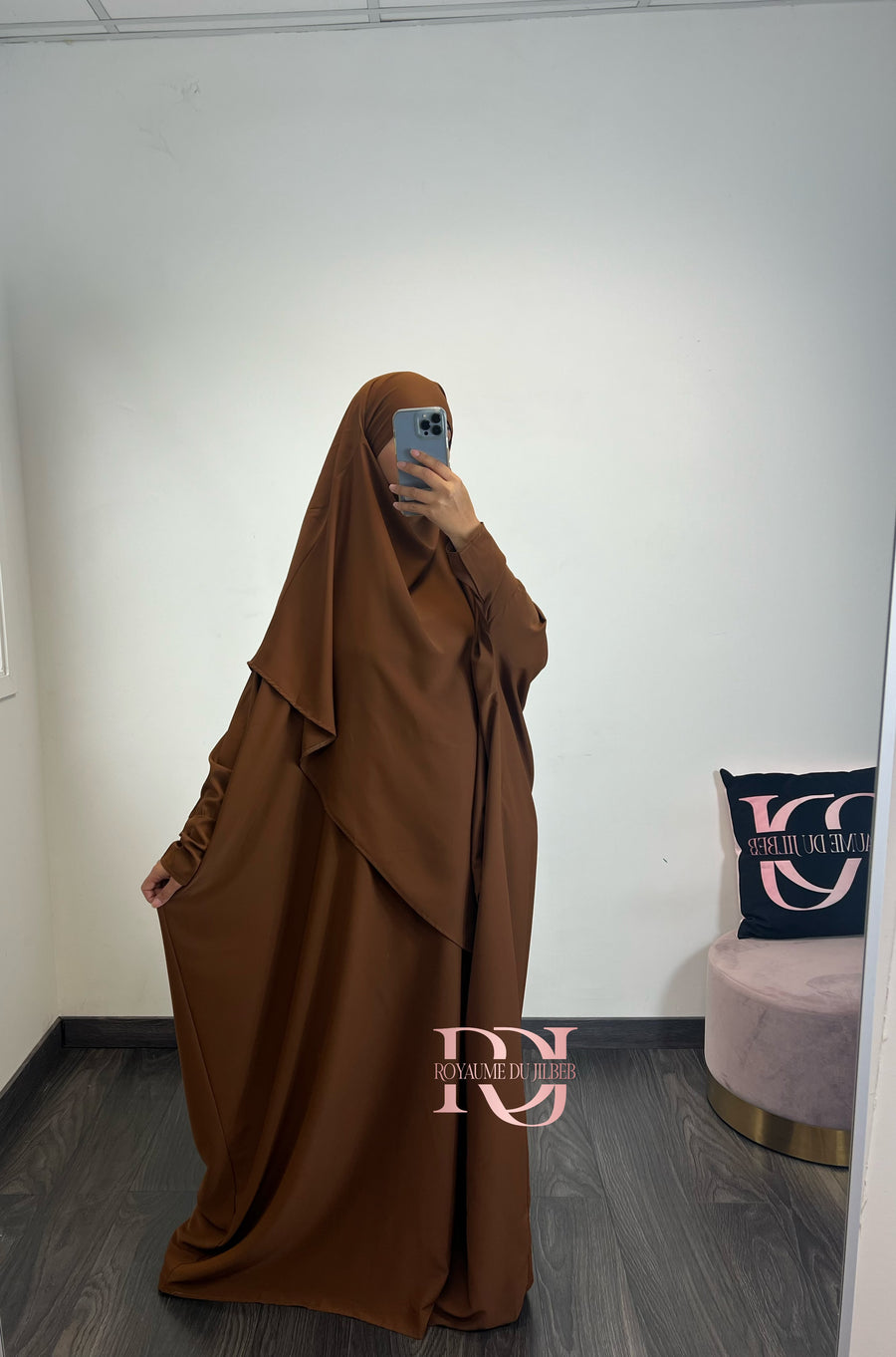Abaya + khimar soie de medine, couleur marron café