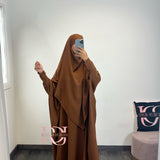 Abaya + khimar soie de medine, couleur marron café