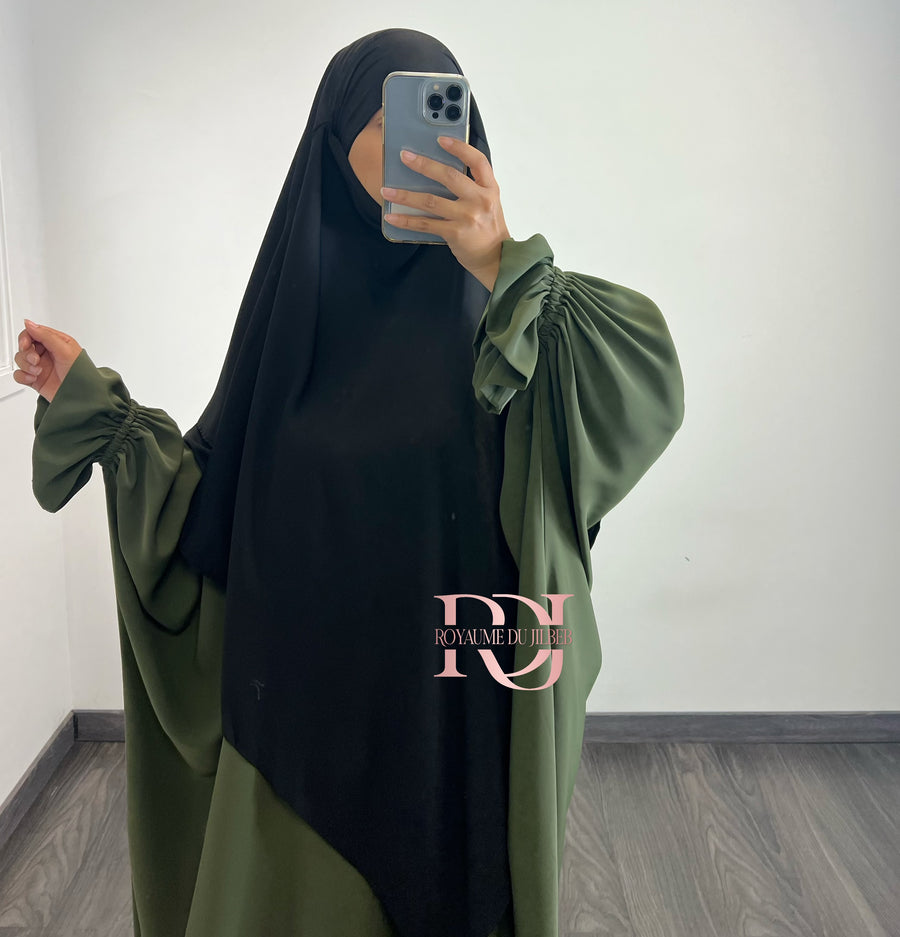 Khimar 2 voiles en soie de medine, couleur noir (option niqab)