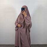 Jilbeb 2 pieces jupe soie de medine, couleur taupe-rosé