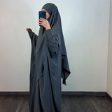 Abaya + khimar soie de medine, couleur gris foncé