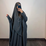 Abaya + khimar soie de medine, couleur gris foncé