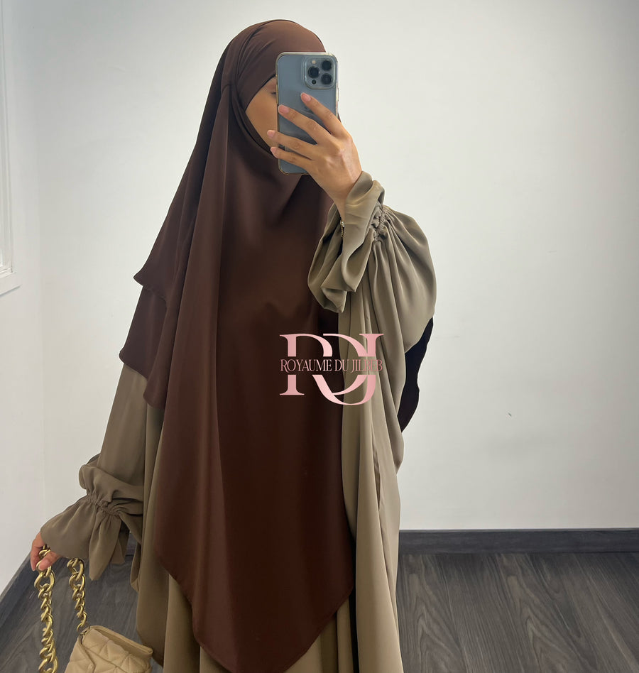 Khimar 2 voiles en soie de medine, couleur marron chocolat (option niqab)