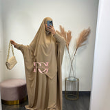 Abaya + khimar soie de medine, couleur beige foncé