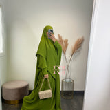 Abaya + khimar soie de medine, couleur vert pistache
