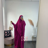 Abaya + khimar soie de medine, couleur framboise