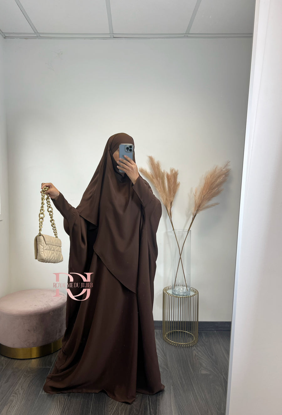 Abaya + khimar soie de medine, couleur marron chocolat