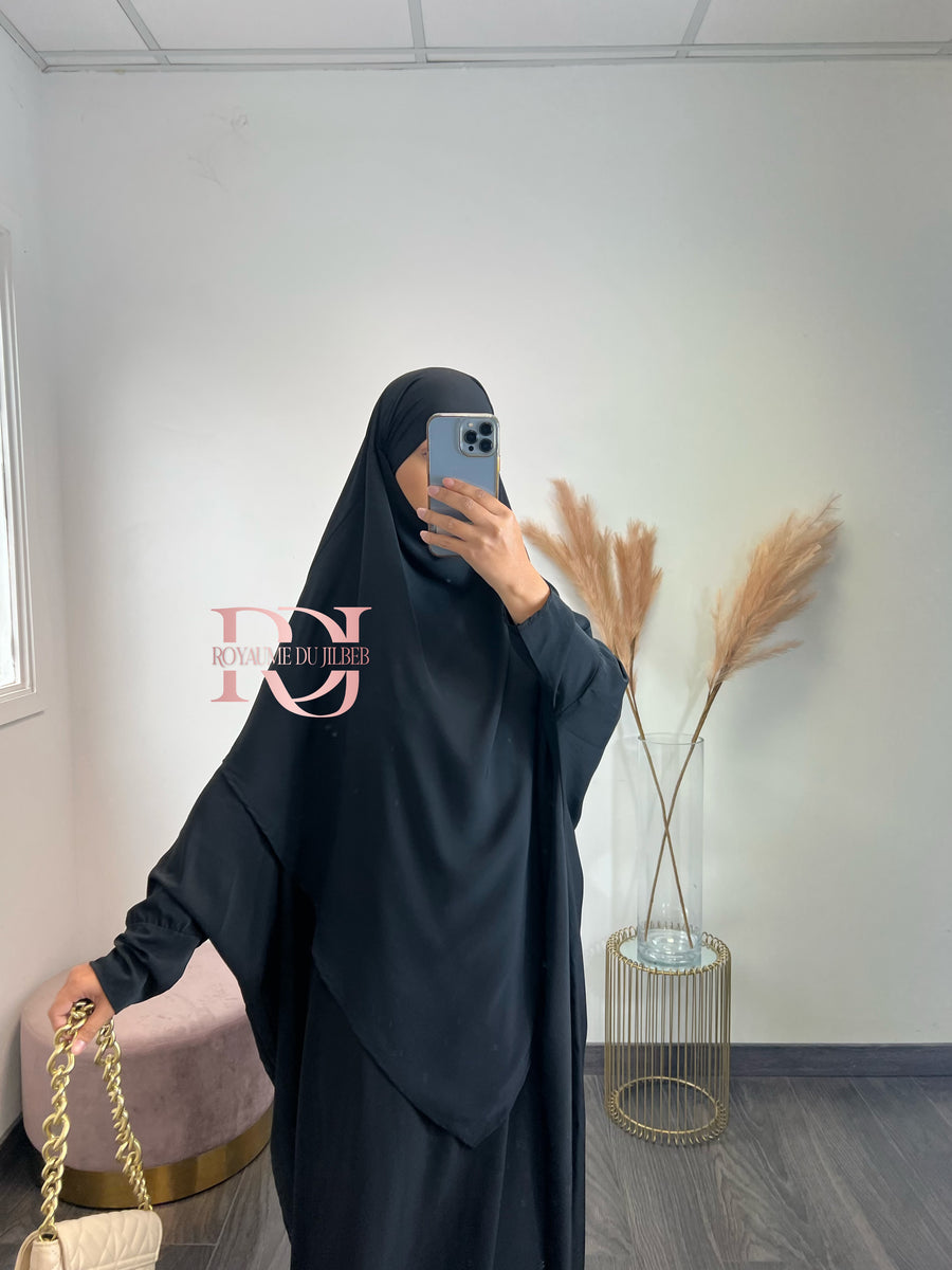 Abaya + khimar soie de medine, couleur noir