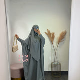 Abaya + khimar soie de medine, couleur gris foncé